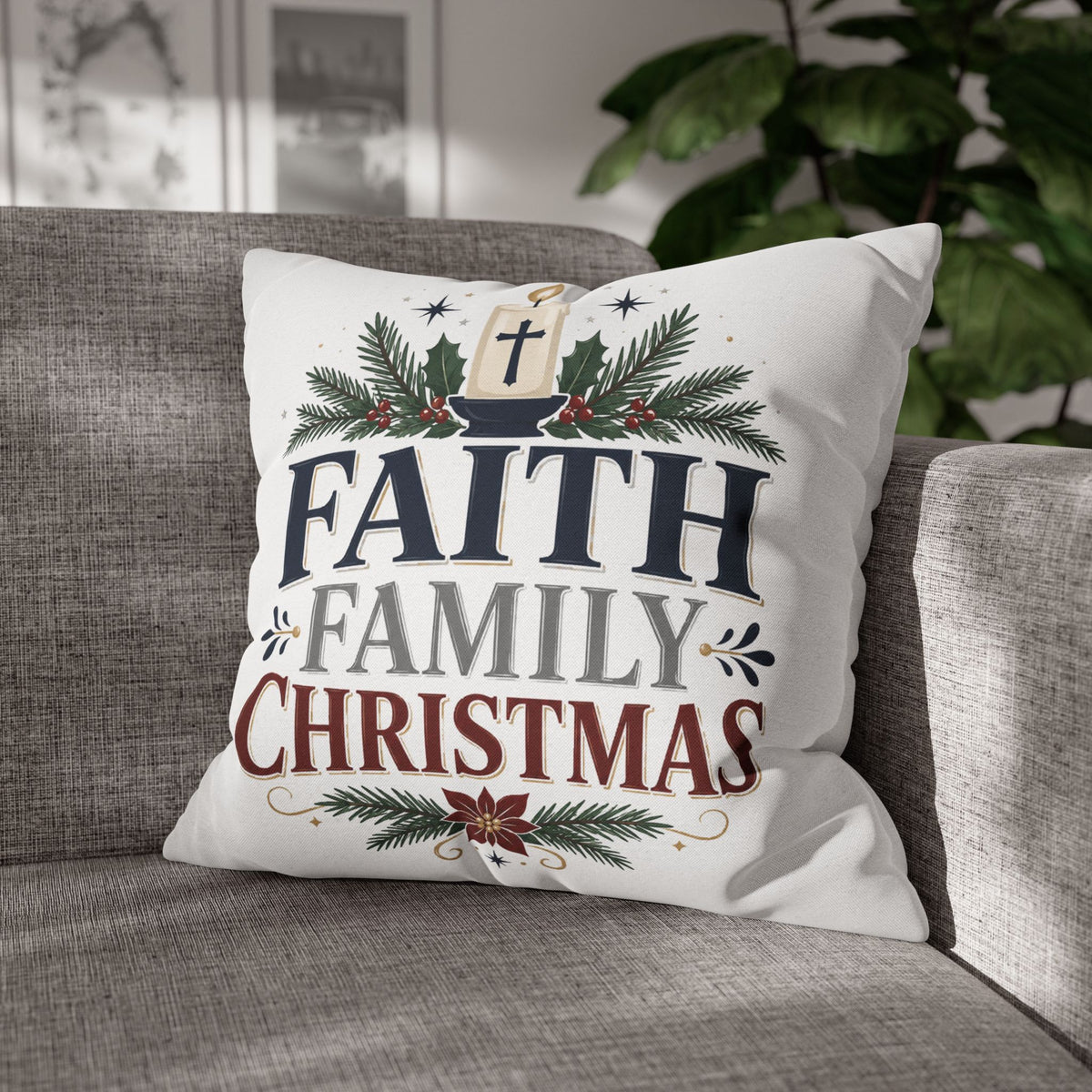 Faith Family Christmas Pillowcase – Holiday Decorative Throw Pillow Cover