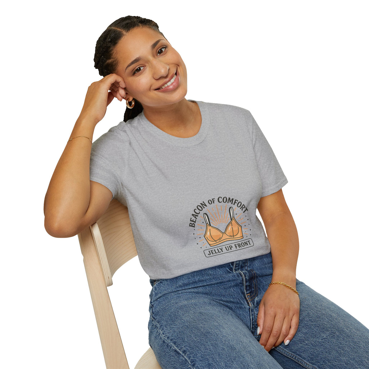 Comfort Bra T-Shirt — "Beacon of Comfort: Jelly Up Front" Graphic Tee- Trending Now - October 2026