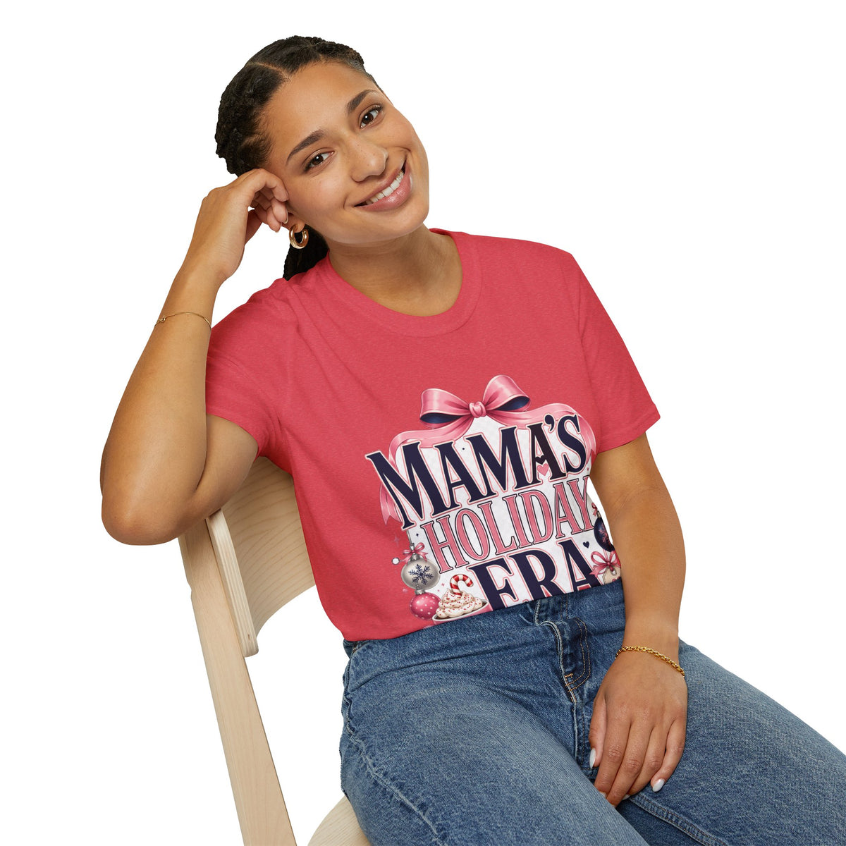 Mama's Holiday Era T-Shirt — Festive Pink Bow Christmas Tee for Moms