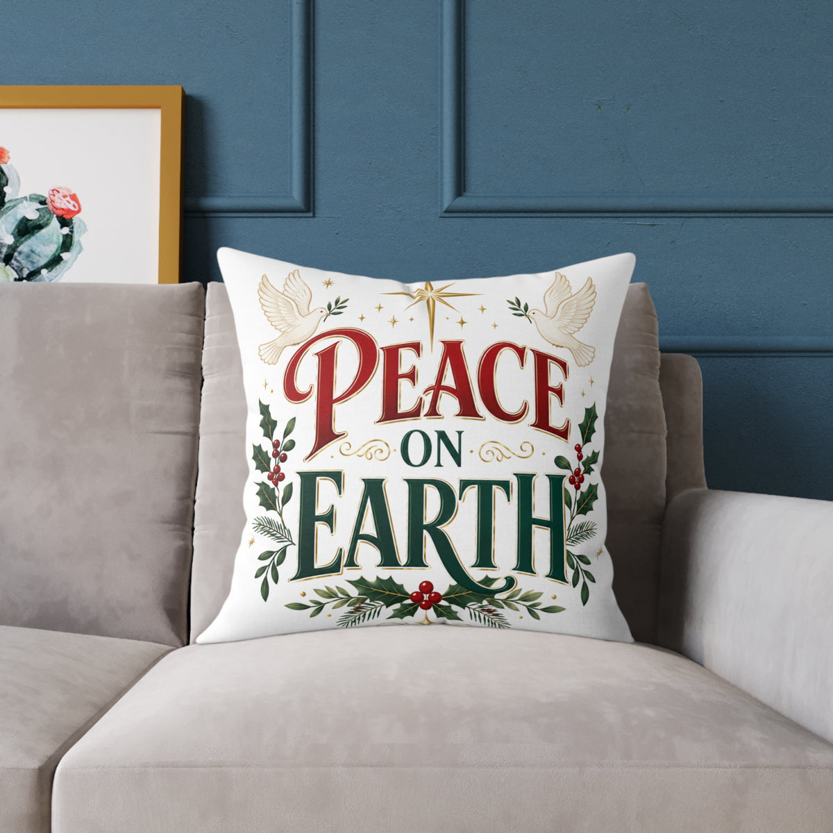 Christmas Peace on Earth Holiday Throw Pillow — Christmas Decorative Square Cushion