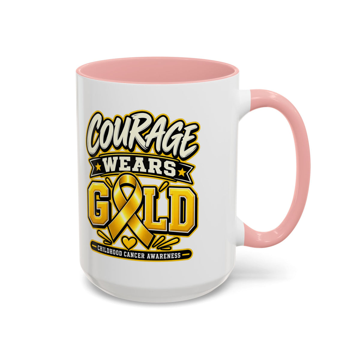 Courage Wears Gold Coffee Mug — Childhood Cancer Awareness Tea Cup