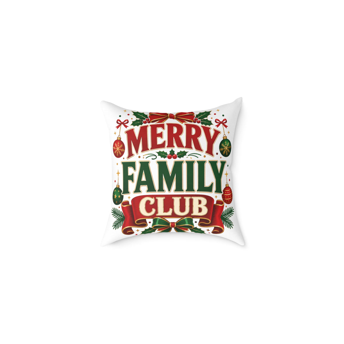 Merry Family Club Christmas Pillow - Holiday Decorative Throw Pillow