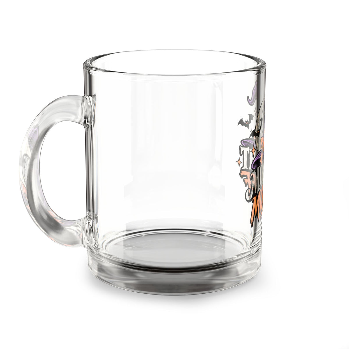 Midnight Mischief Halloween Glass Mug — 10oz Witch Hat & Bats Coffee Cup