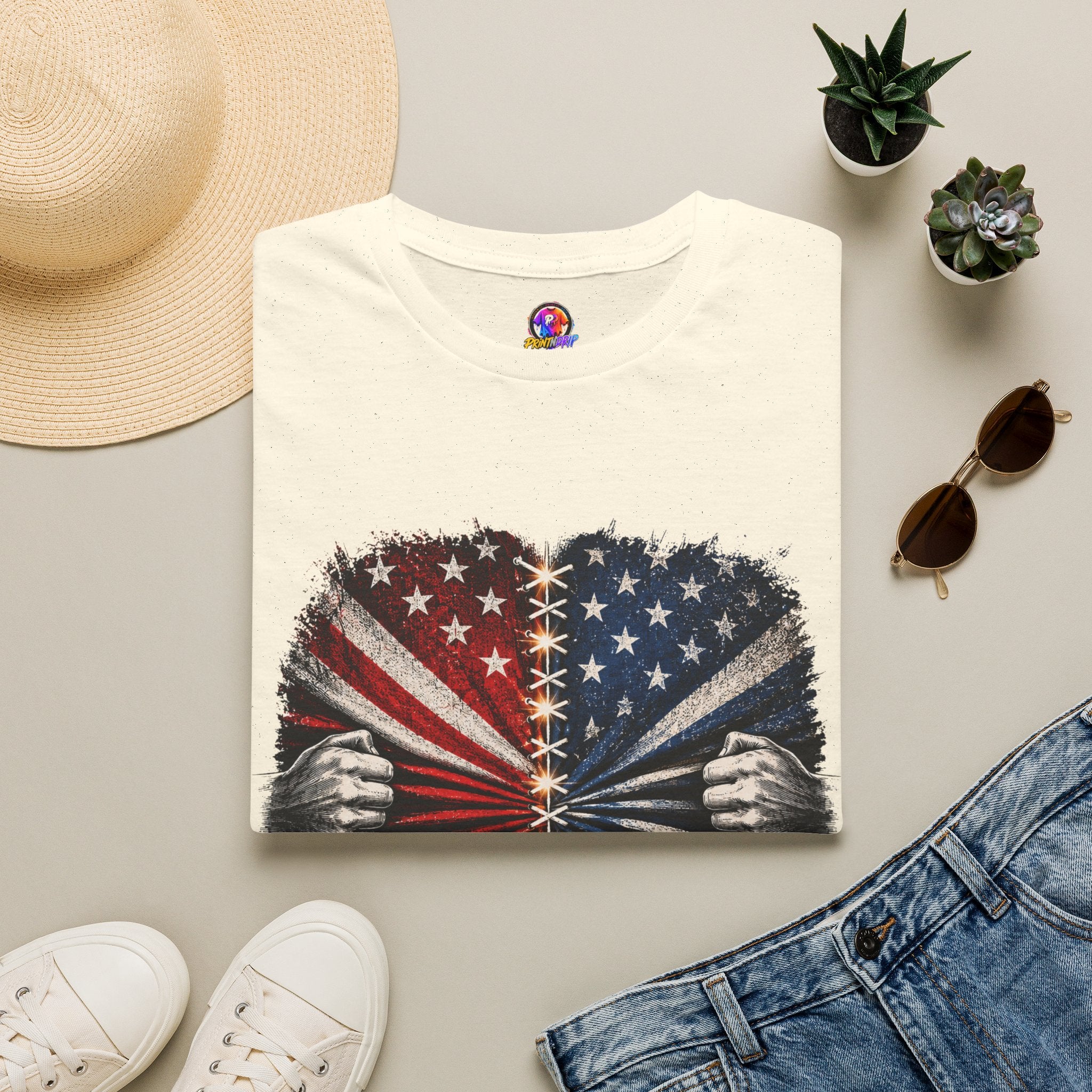 T-Shirt — "The Flag Doesn't Belong to One Side" Distressed American Flag Graphic