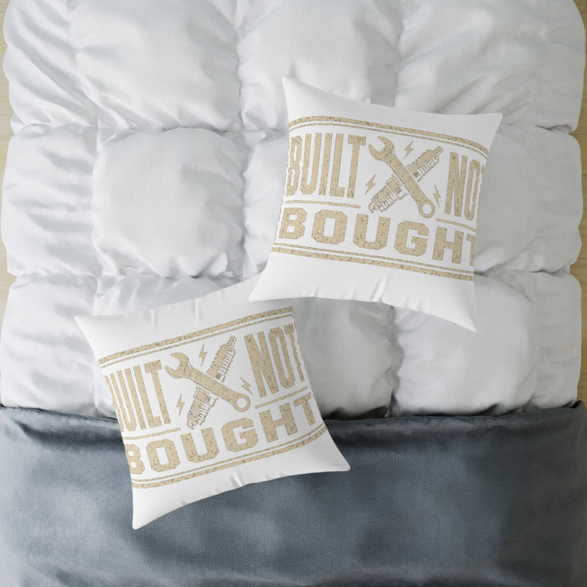 Built Not Bought Throw Pillow Milo Bailey Dog Dad Mom— Rustic DIY Mechanic Accent Cushion