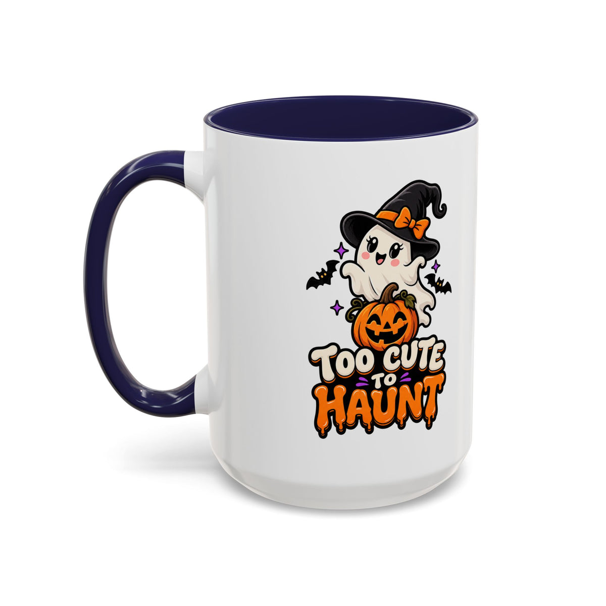 Halloween Coffee Mug - 'Too Cute to Haunt' Ghost Pumpkin Accent Mug