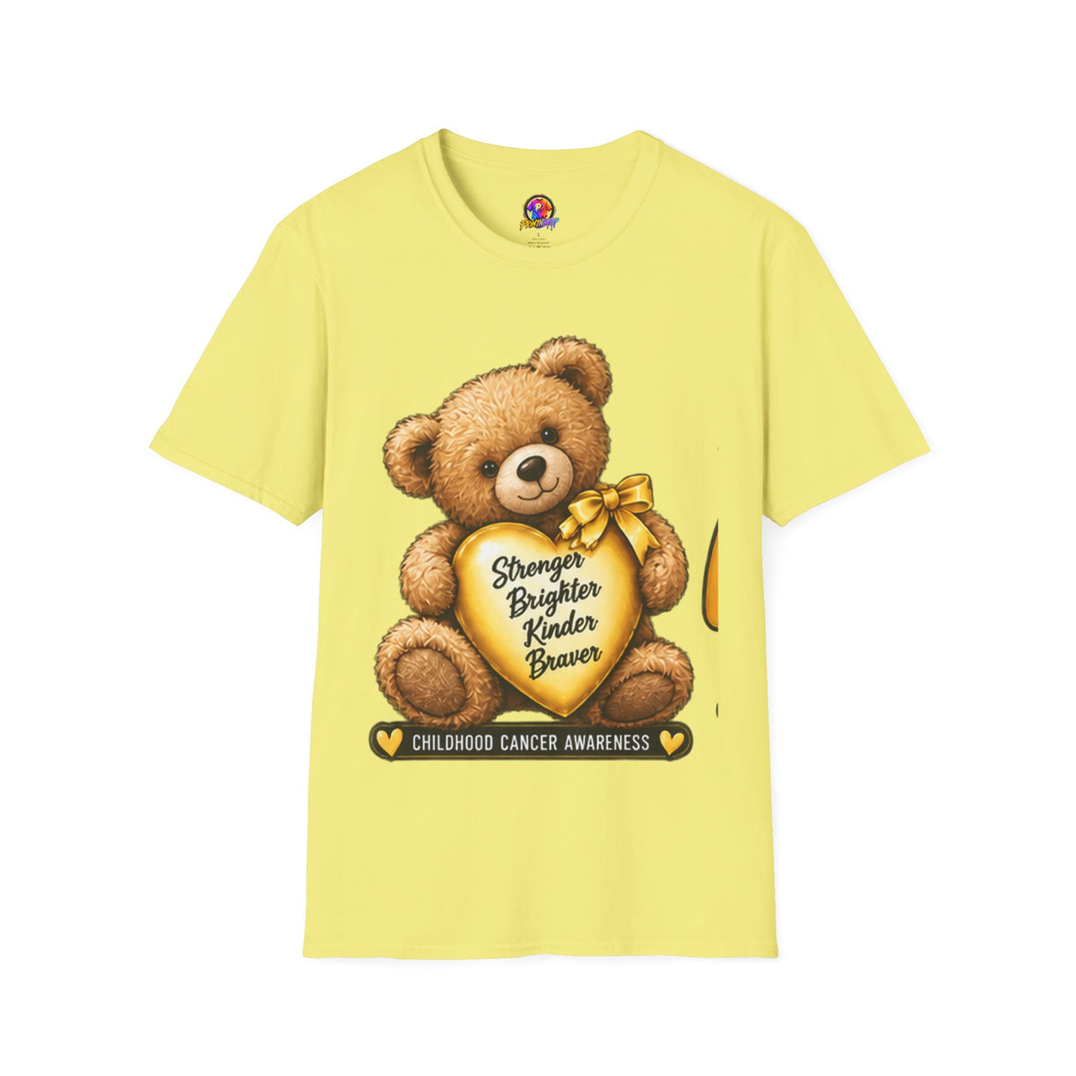 Childhood Cancer Awareness Teddy T-Shirt — "Stronger Brighter Kinder Braver"