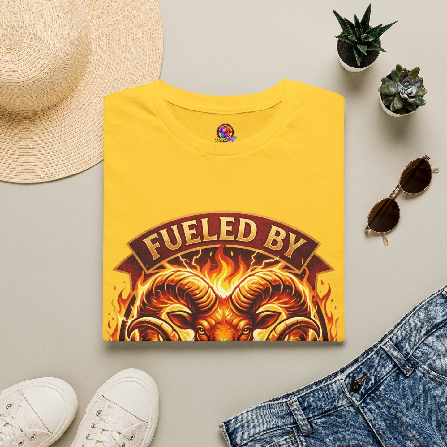 Fueled By Fire & Aries Energy T-Shirt — Zodiac Ram Graphic Tee