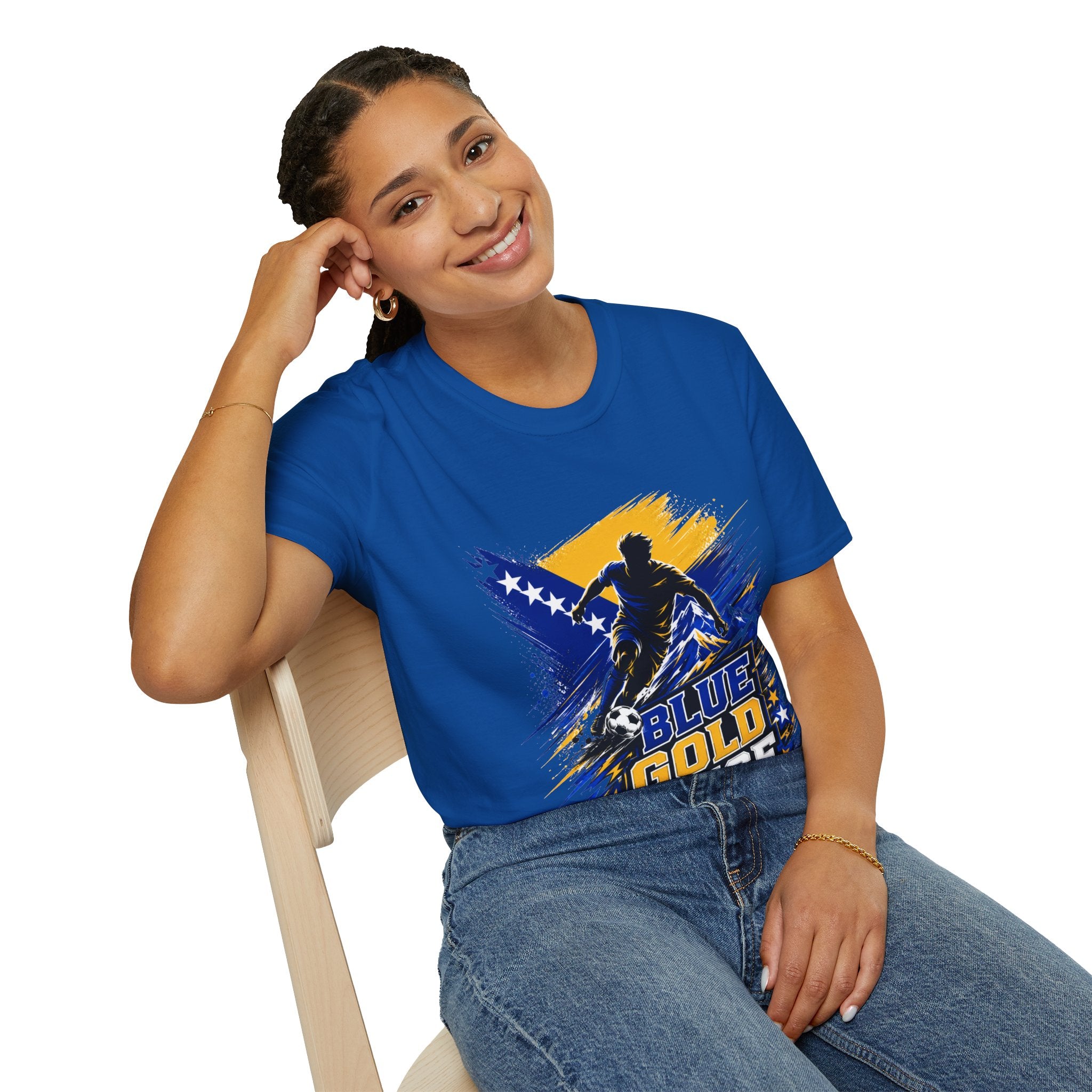 Bosnia Football T‑Shirt - "Blue Gold Rise" Soccer Graphic Tee