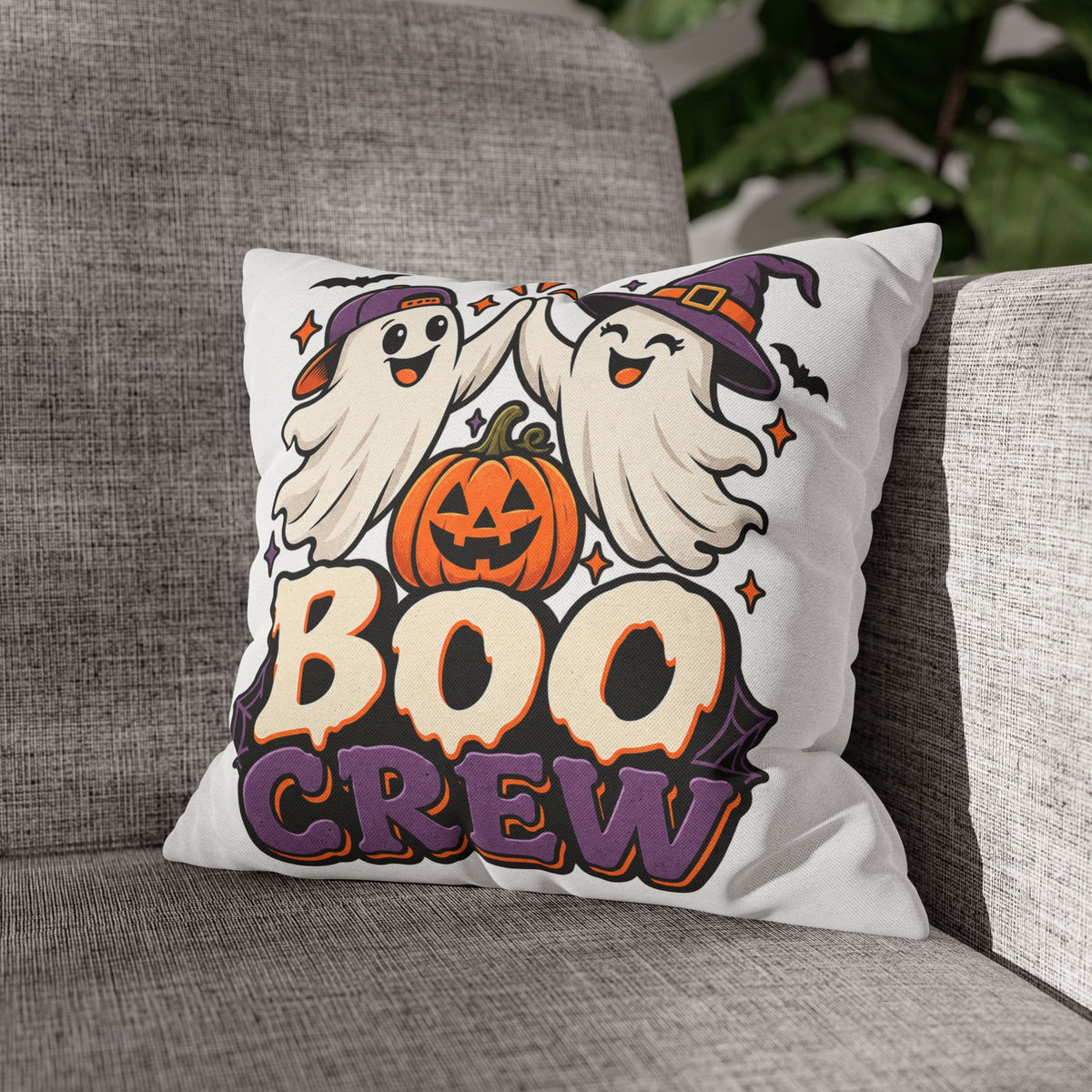 Halloween Boo Crew Pillowcase — Cute Ghost Pumpkin Decorative Throw Pillow Cover