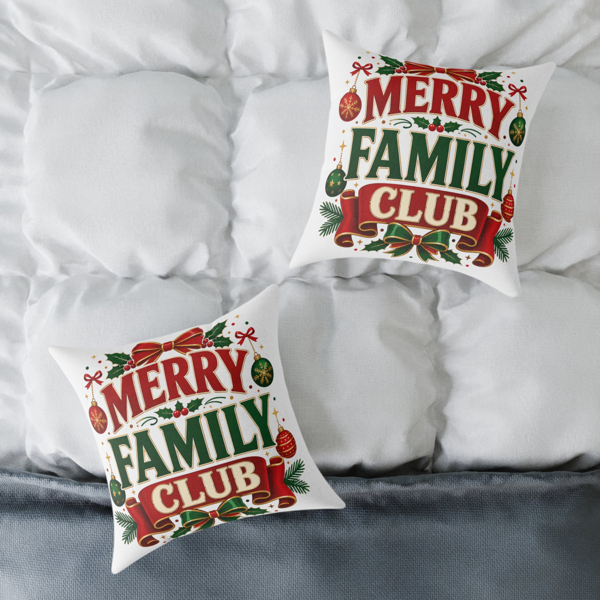 Merry Family Club Christmas Pillow - Holiday Decorative Throw Pillow