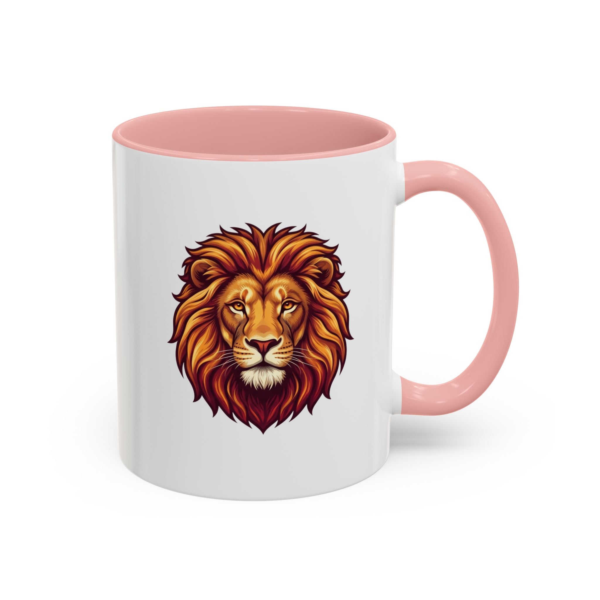 Lion Head Accent Coffee Mug — Bold Tribal Lion Face Design,