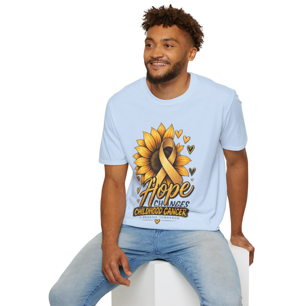 Childhood Cancer Awareness T-Shirt — "Hope Changes Lives" Sunflower Ribbon