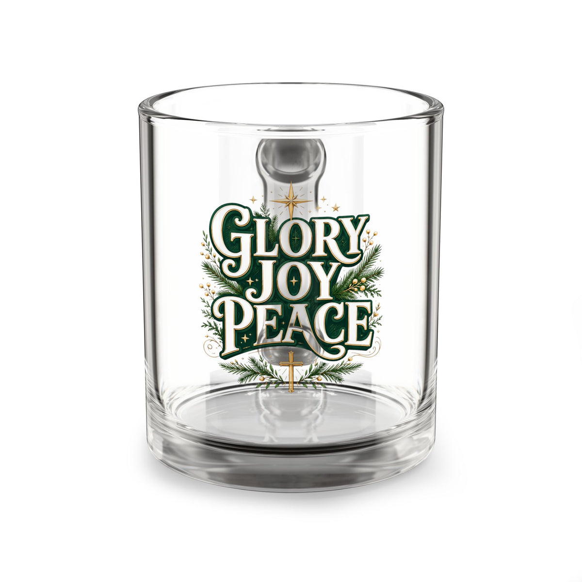 Christmas Glass Mug 10 oz Glass Mug — "Glory Joy Peace" Christmas Glass Coffee Mug