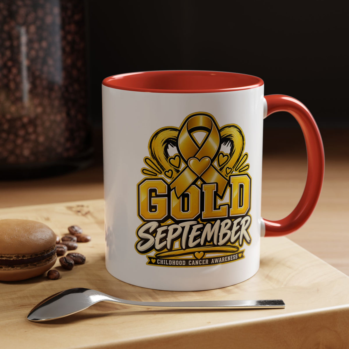Gold September Coffee Mug — Childhood Cancer Awareness Accent Mug (11/15oz)