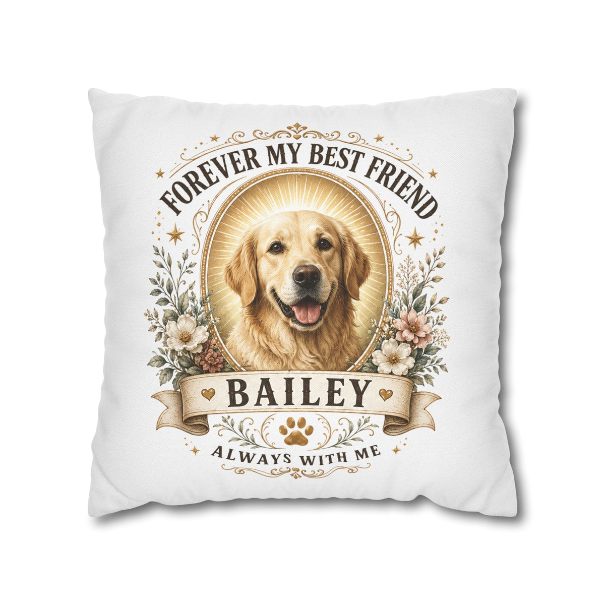 Forever My Best Friend Personalized Dog Photo Milo Bailey Dog Dad Mom Pillowcase — "Bailey" Memorial Throw Pillowcase
