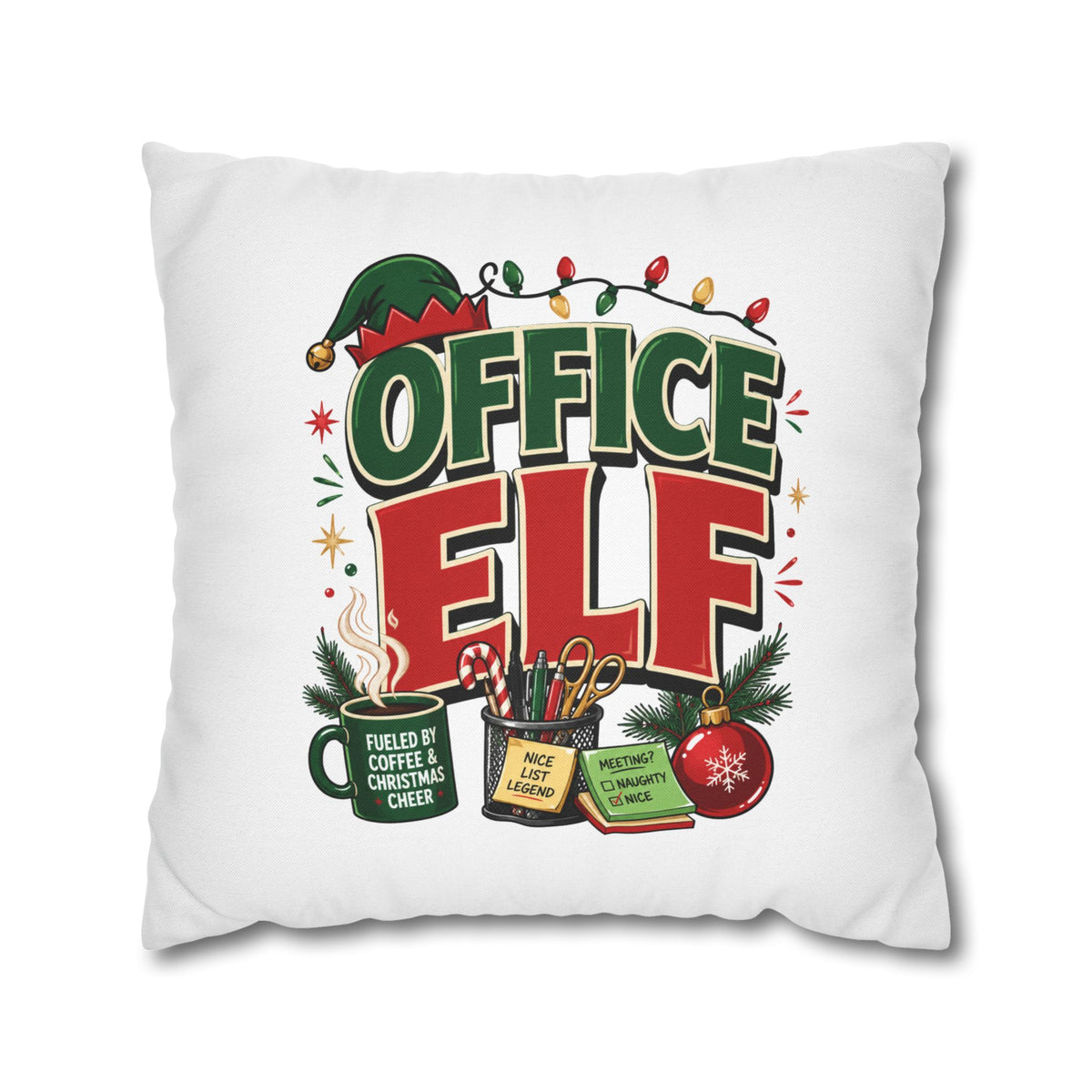 Office Elf Christmas Pillowcase — Festive Holiday Decorative Throw Pillow Cover
