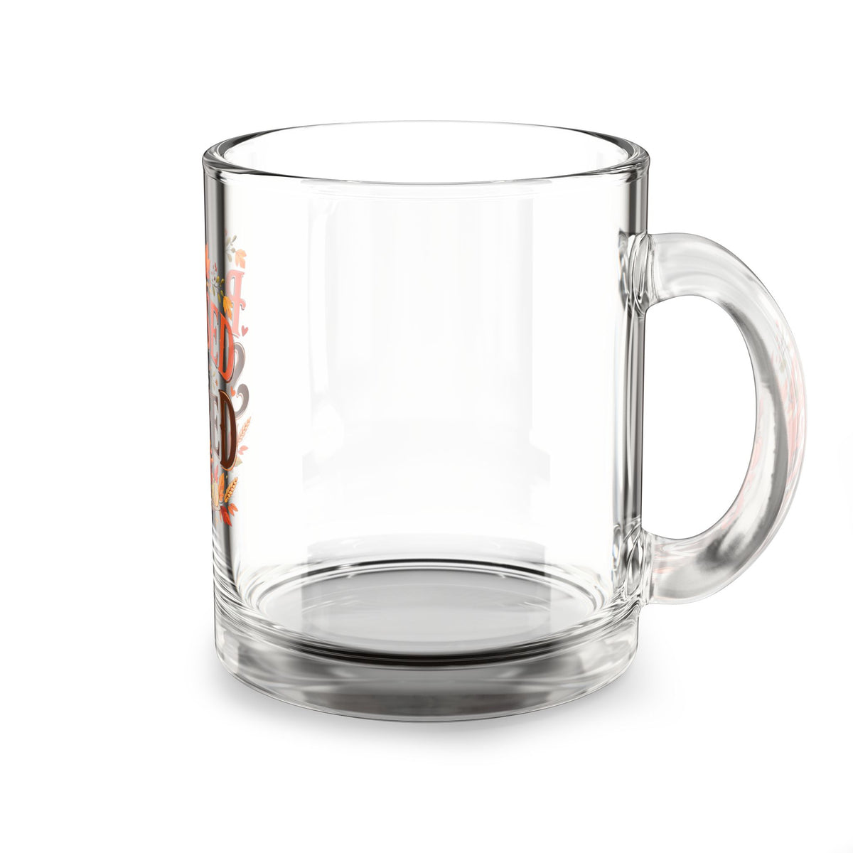 Blessed and Stuffed Glass Mug — Thanksgiving Turkey & Pumpkin Holiday Coffee Cup, 10 oz