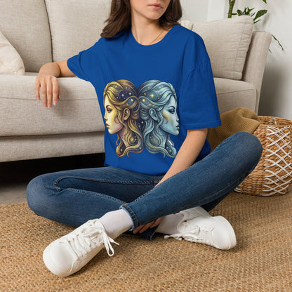 Zodiac Gemini Sun & Moon T-Shirt — Dual Faces Cosmic Design