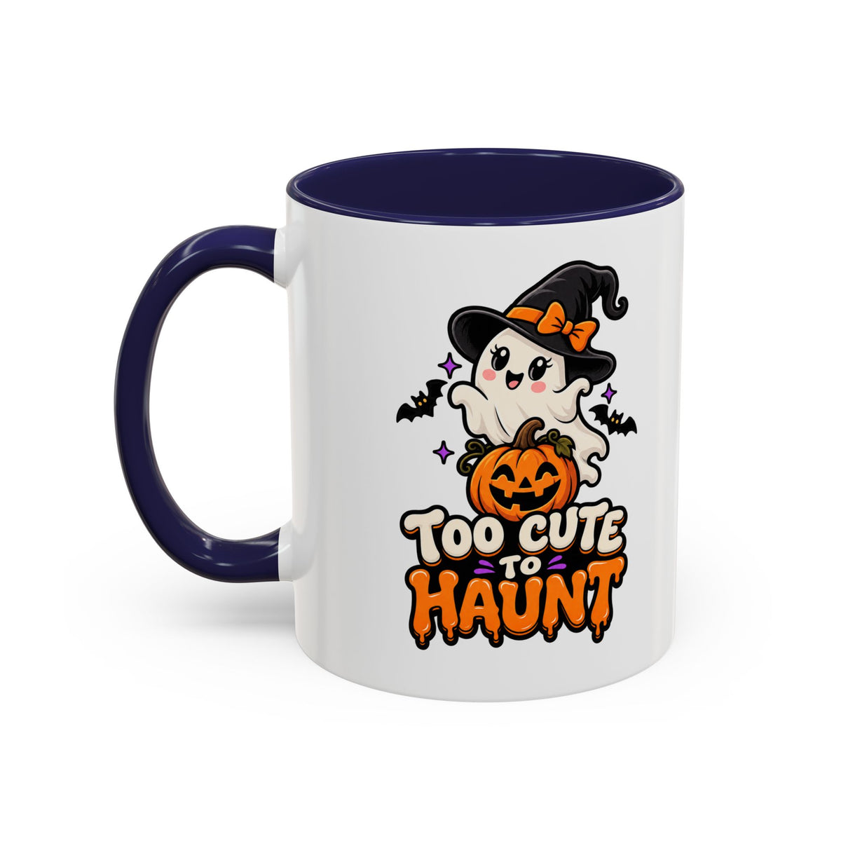 Halloween Coffee Mug - 'Too Cute to Haunt' Ghost Pumpkin Accent Mug