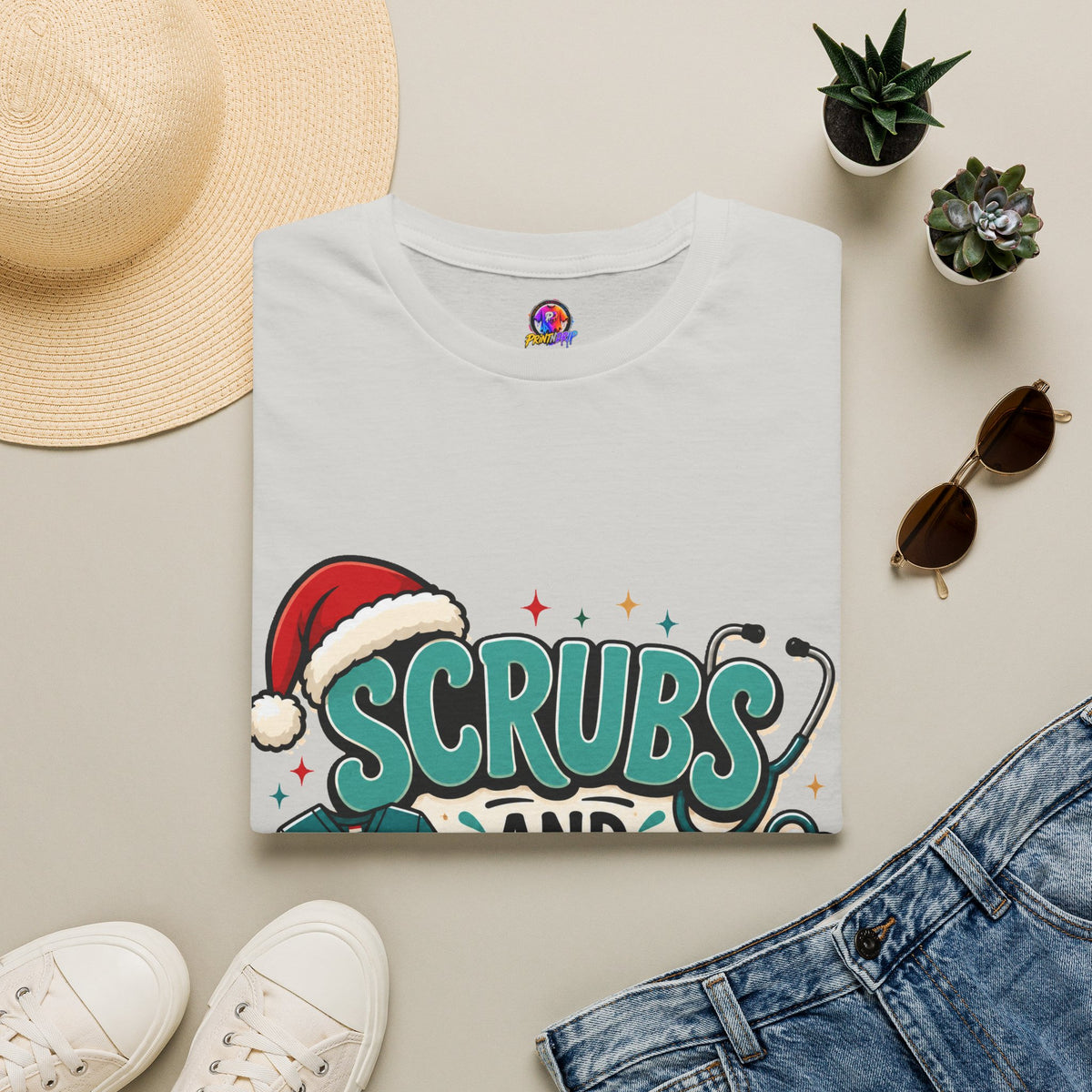 Scrubs and Santa Christmas T-Shirt — Cute Holiday Nurse Tee