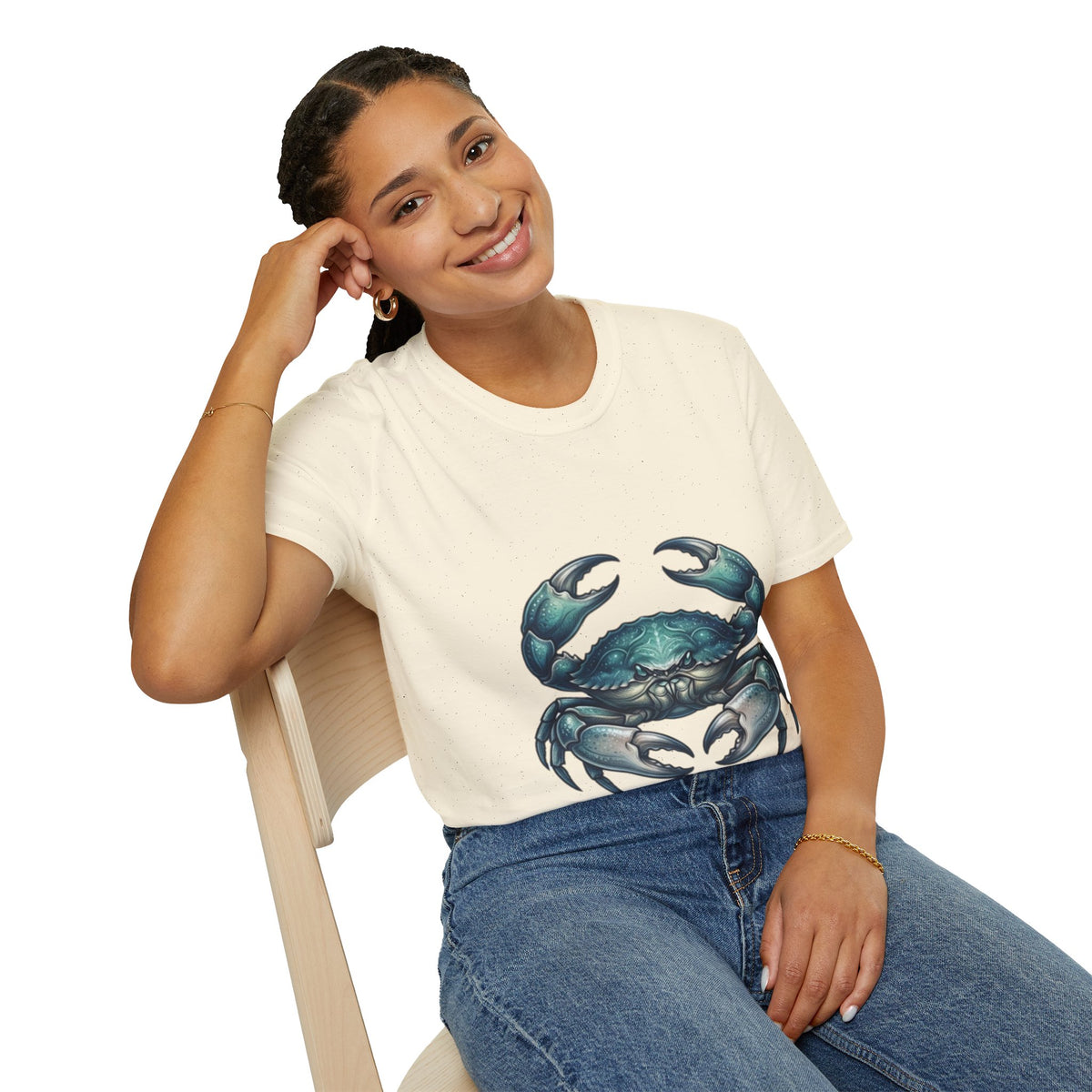 Cancer Zodiac Crabby Coastal Tee - Blue Green Crab Graphic T-Shirt