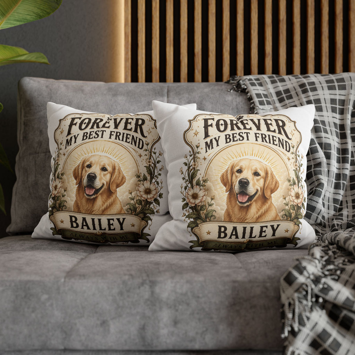 Forever My Best Friend Golden Retriever Milo Bailey Dog Dad Mom Pillowcase – Personalized Dog Memorial Cushion Cover
