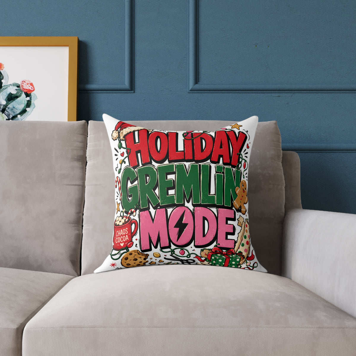 Holiday Gremlin Mode Modern Day Christmas Square Poly Canvas Pillow