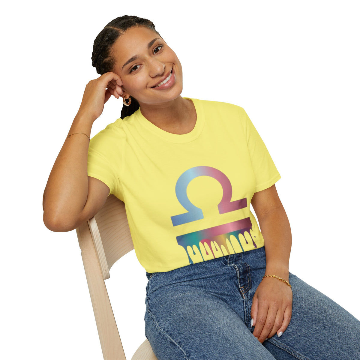 Libra Zodiac Omega Symbol T‑Shirt — Pastel Gradient Drip Graphic Shirt
