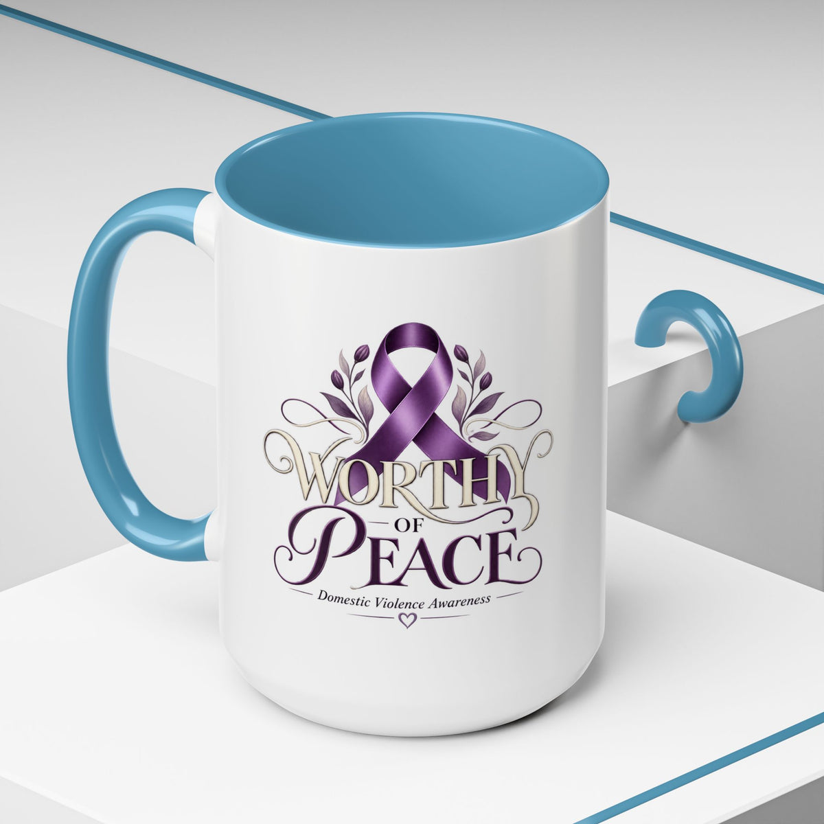 Worth of Peace Accent Coffee Mug — Domestic Violence Awareness Ribbon (11/15oz)