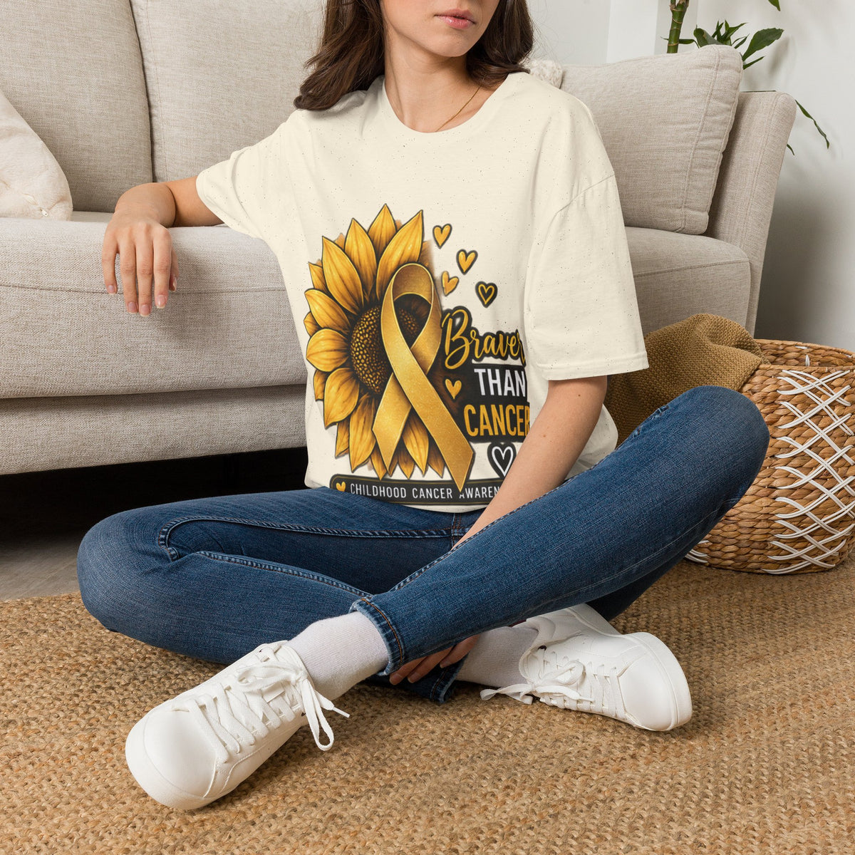 Braver Than Cancer Childhood Cancer Awareness Sunflower T-Shirt
