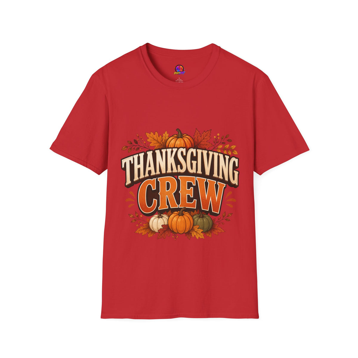 Thanksgiving T-Shirt Crew T-Shirt— Festive Pumpkin & Fall Leaves Holiday Tee