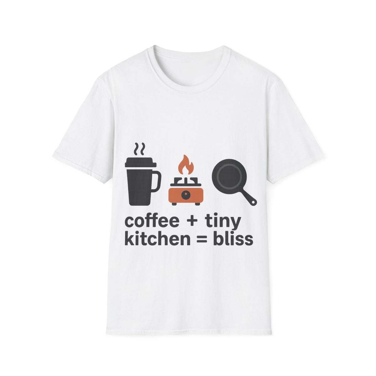 "Coffee Tiny Kitchen Bliss" Van Life Graphic Tee - Camp Cooking Aesthetic White T-Shirt - Trending Now - September 2026