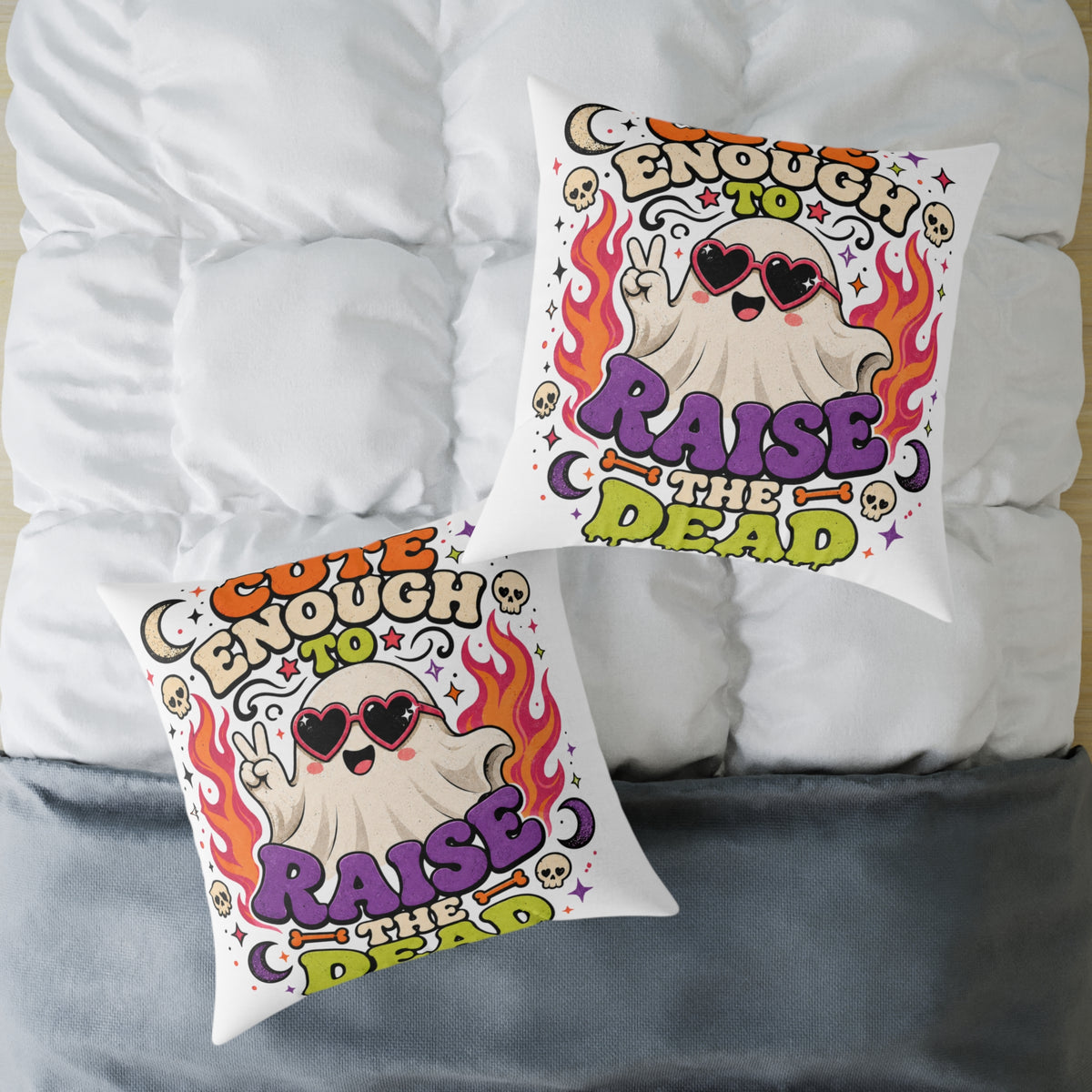 Halloween Pillow — 'Enough to Raise the Dead' Retro Ghost Decorative Throw Pillow