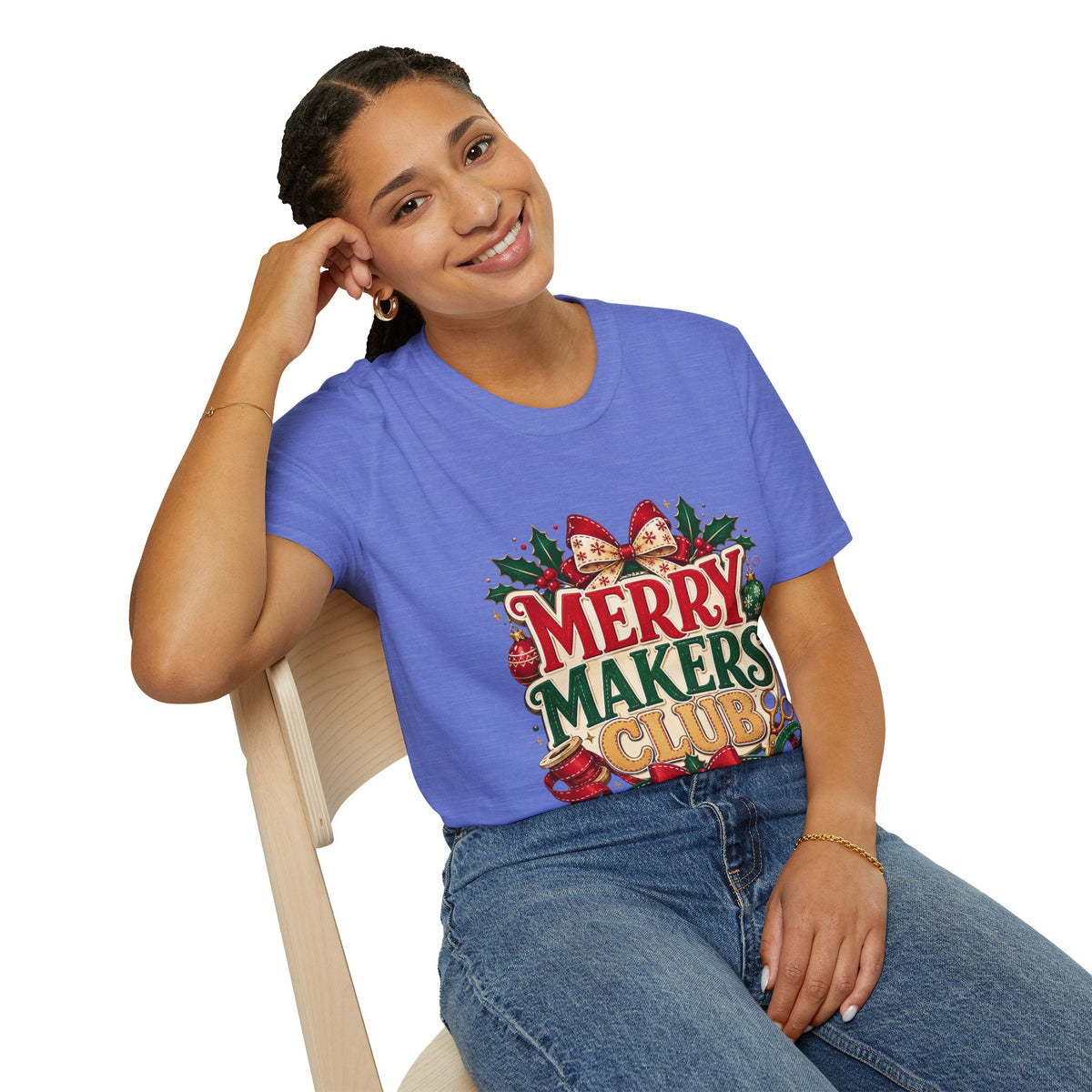 Merry Makers Club T-Shirt — Festive Christmas Holiday Tee with Holly & Bow