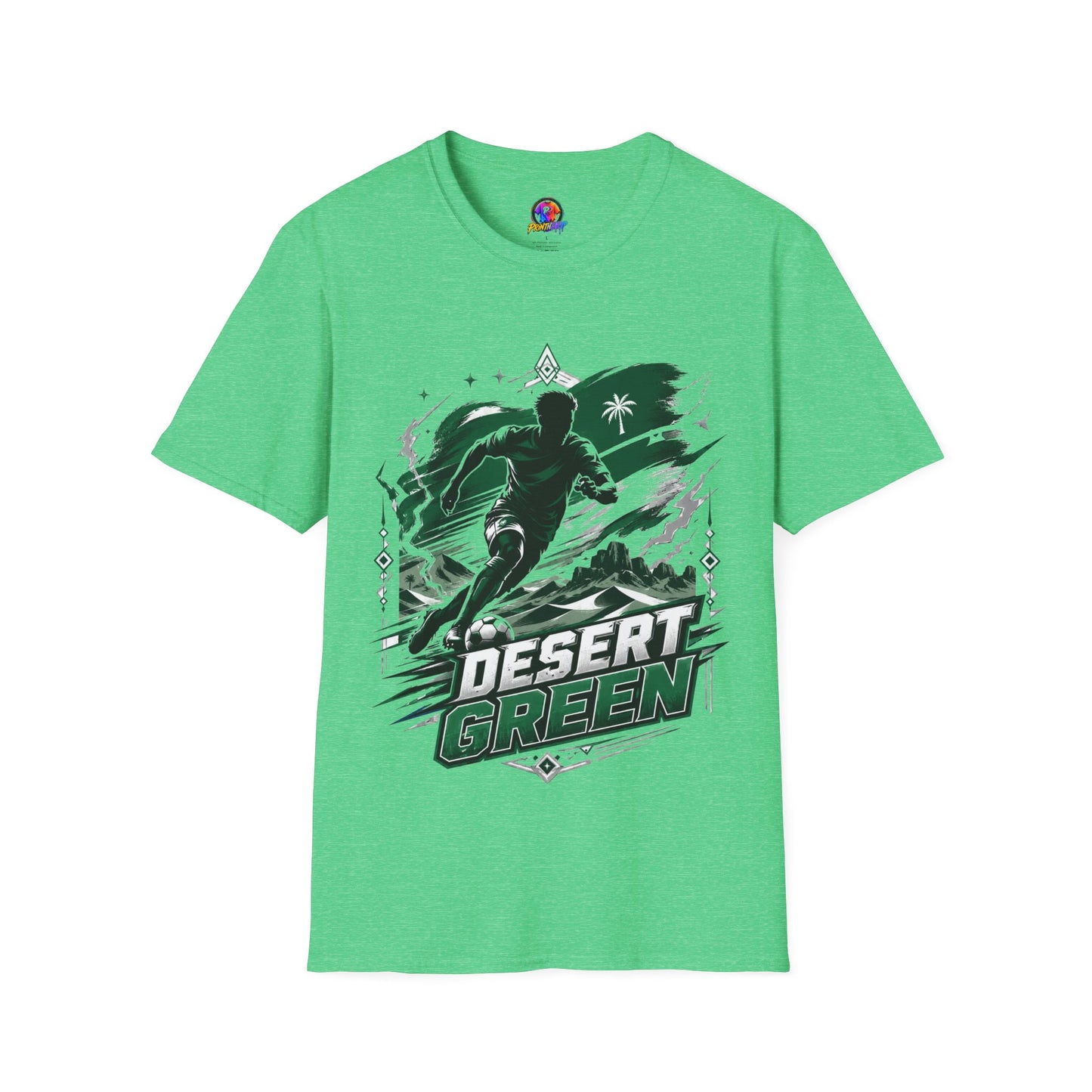 Saudi Arabia Desert Green Soccer T-Shirt — Silhouette Player Graphic