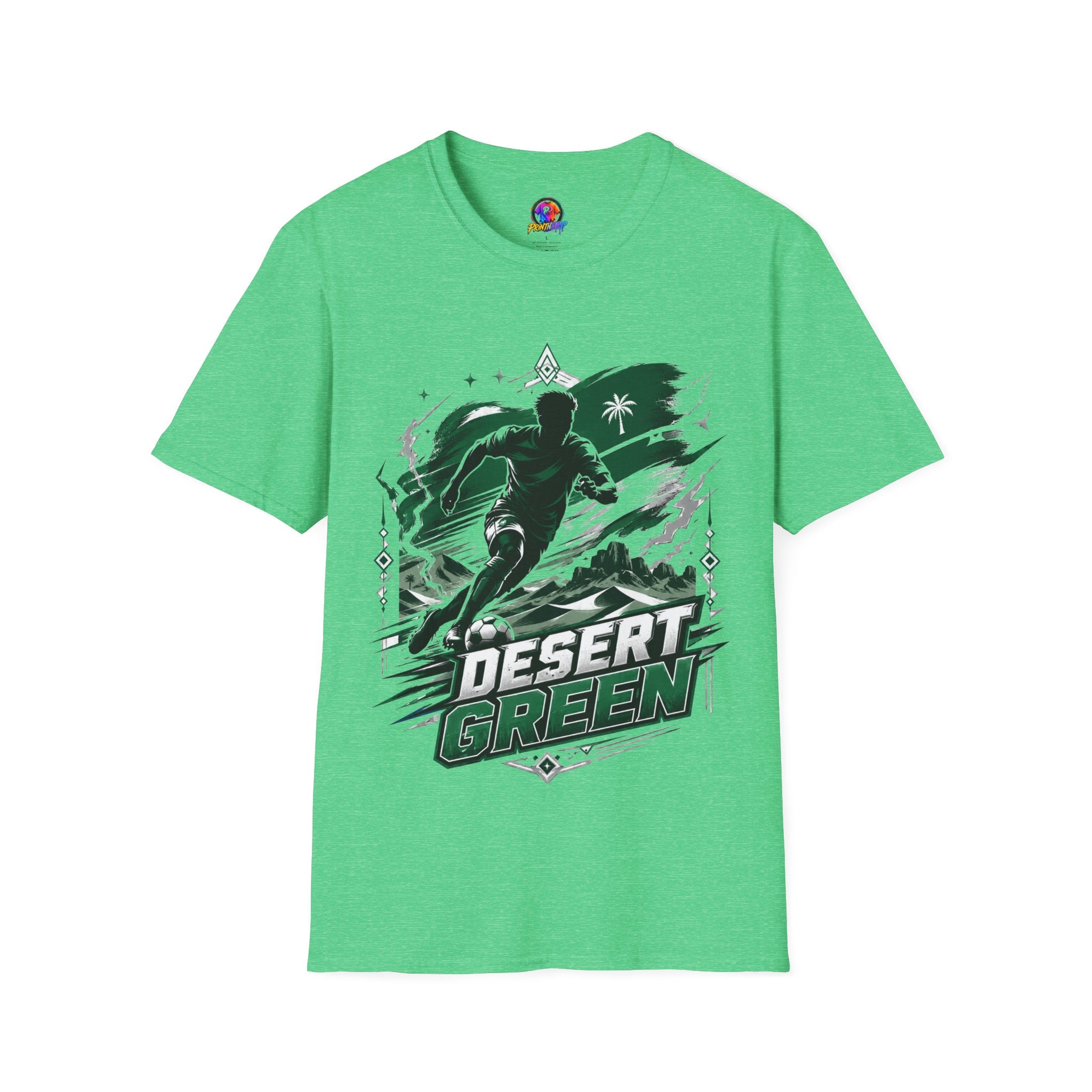 Saudi Arabia Desert Green Soccer T-Shirt — Silhouette Player Graphic