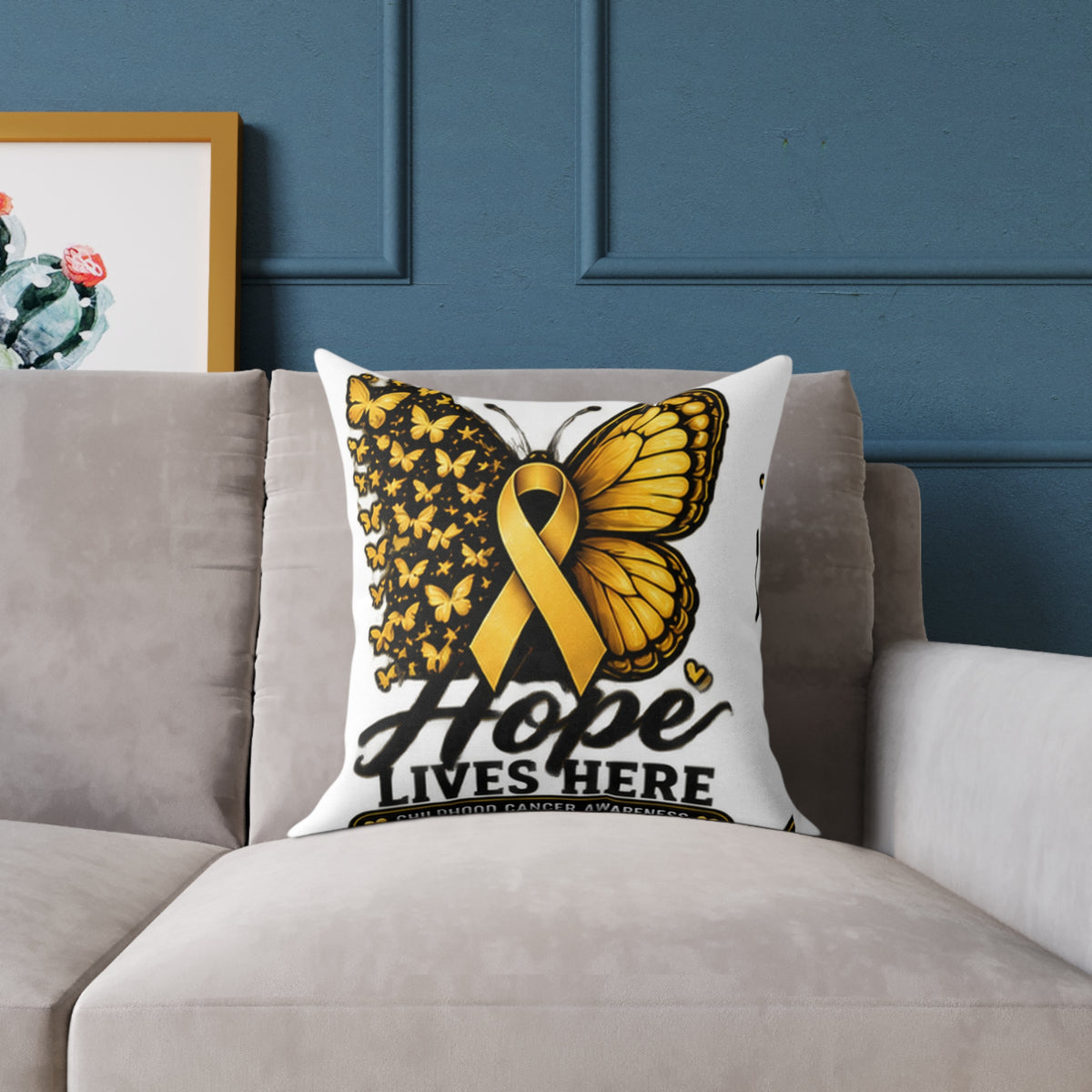 Childhood Cancer Hope Lives Here Butterfly Awareness Pillow