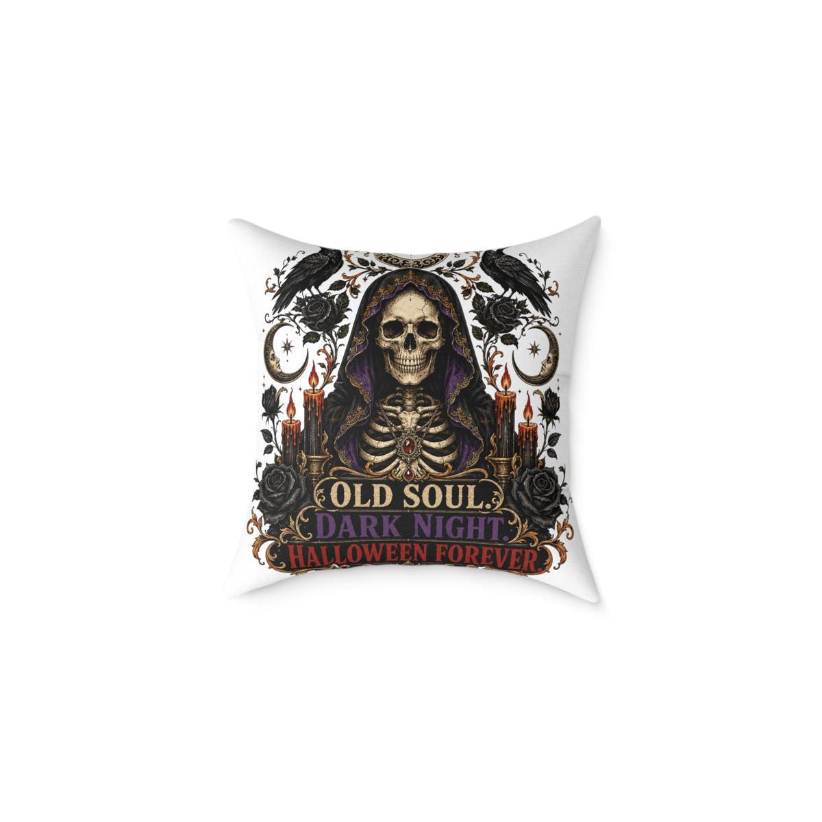 Halloween Skull Pillow — "Old Soul, Dark Night" Decorative Cushion