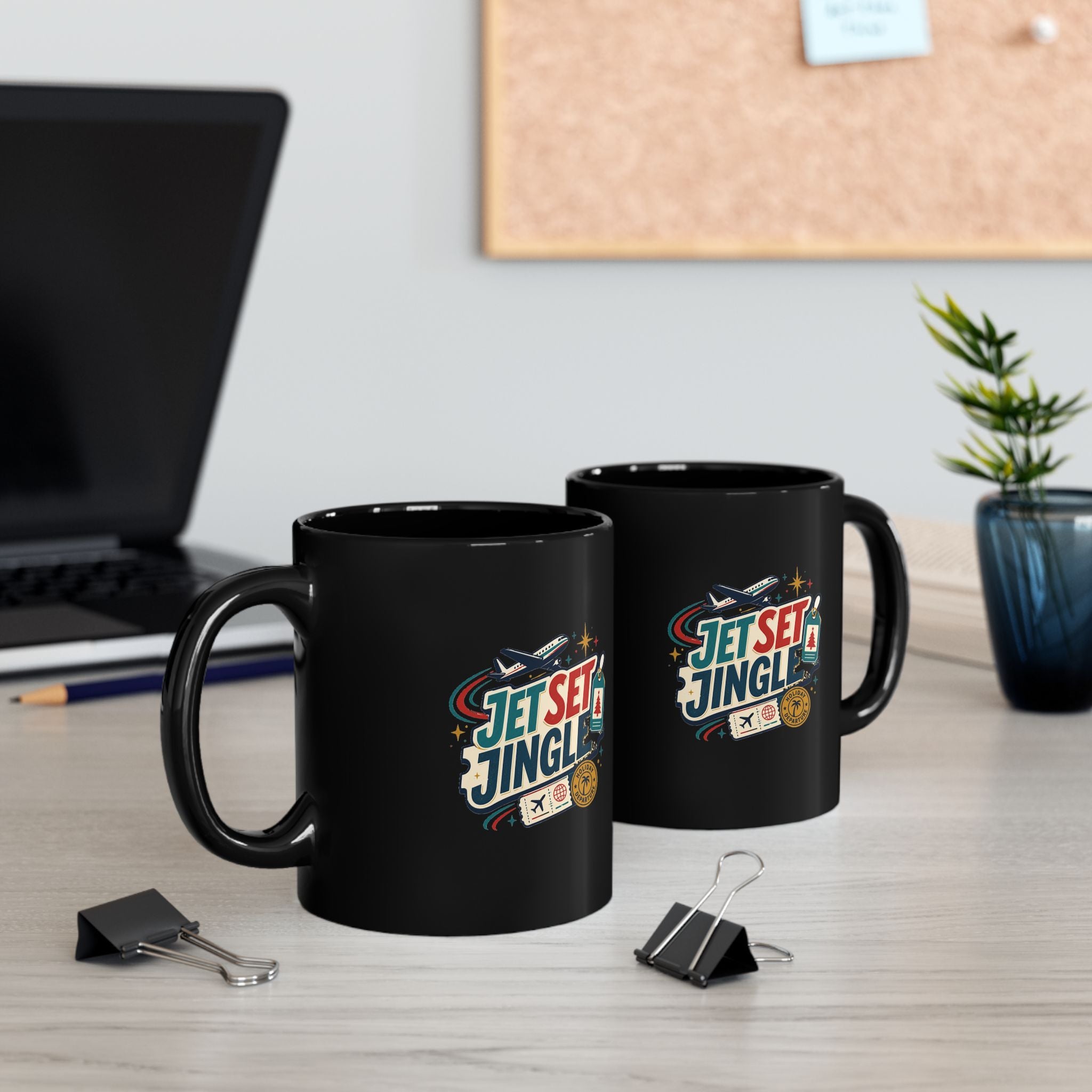 Modern Day Christmas Jet Set Jingle Travel Mug — Festive Christmas Airplane Coffee Cup