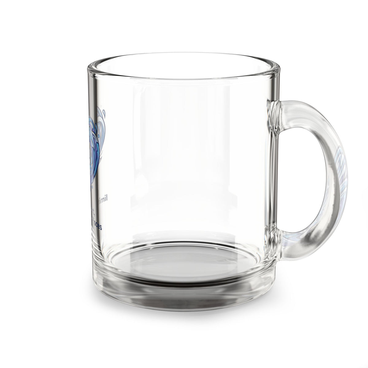 Pisces Heart Glass Mug — 10oz Zodiac Coffee Cup with Watercolor Infinity Design
