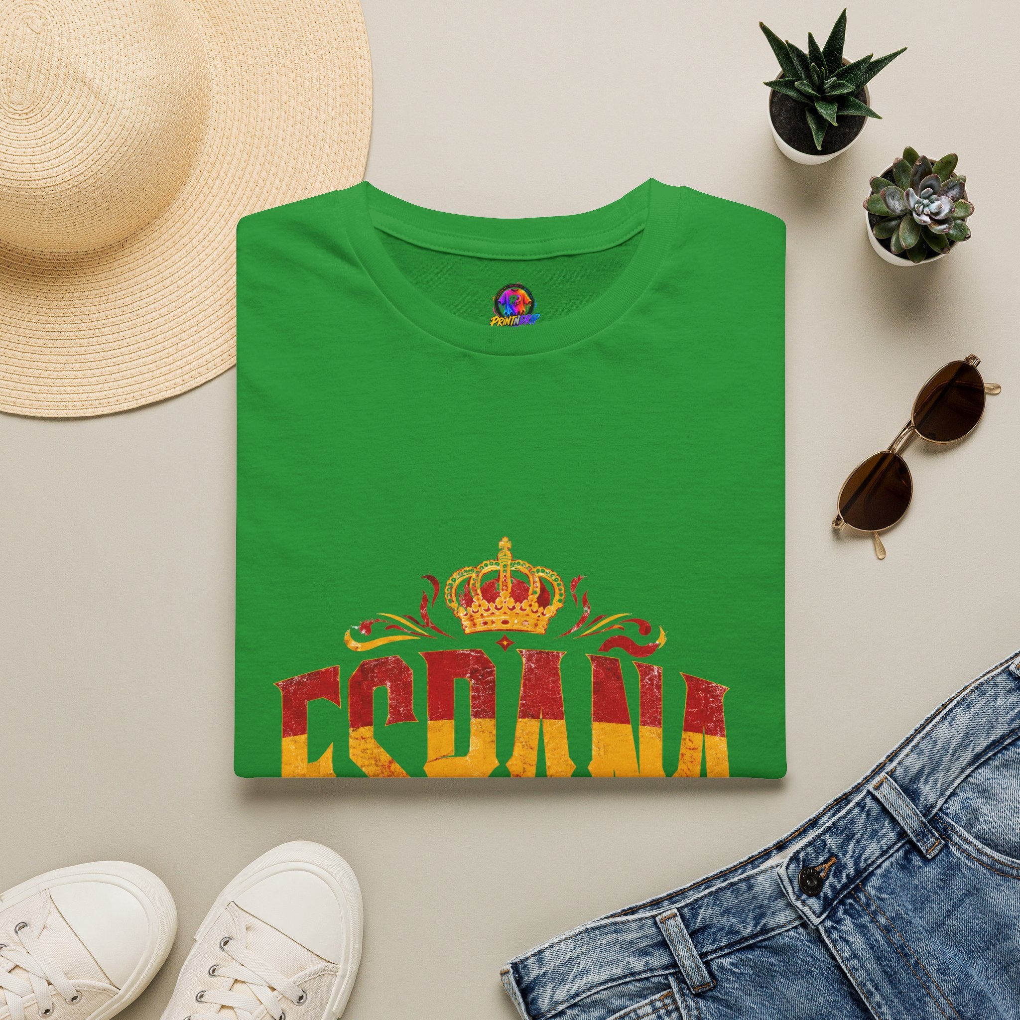 Spain Crown Graphic T-Shirt — Spanish Flag Vintage Crest Tee