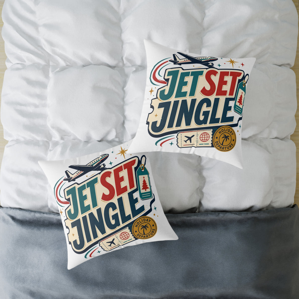 Jet Set Jingle Modern Day Christmas Square Poly Canvas Pillow