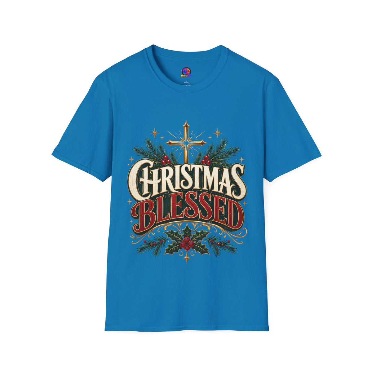 Christmas Blessed T-Shirt — Faith-Based Holiday Tee with Cross & Pine Design