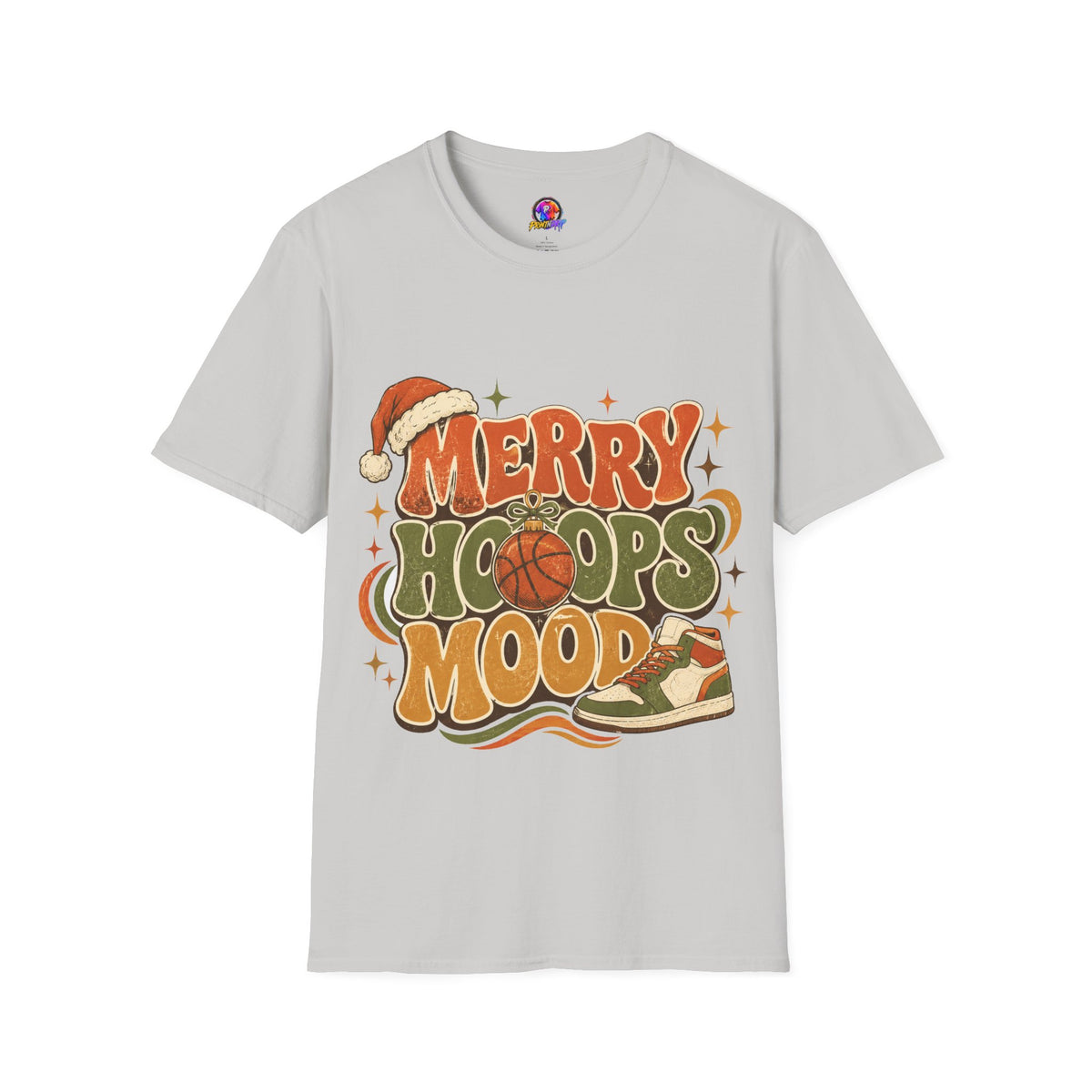 Merry Hoops Mood T-Shirt — Retro Holiday Basketball Christmas Tee