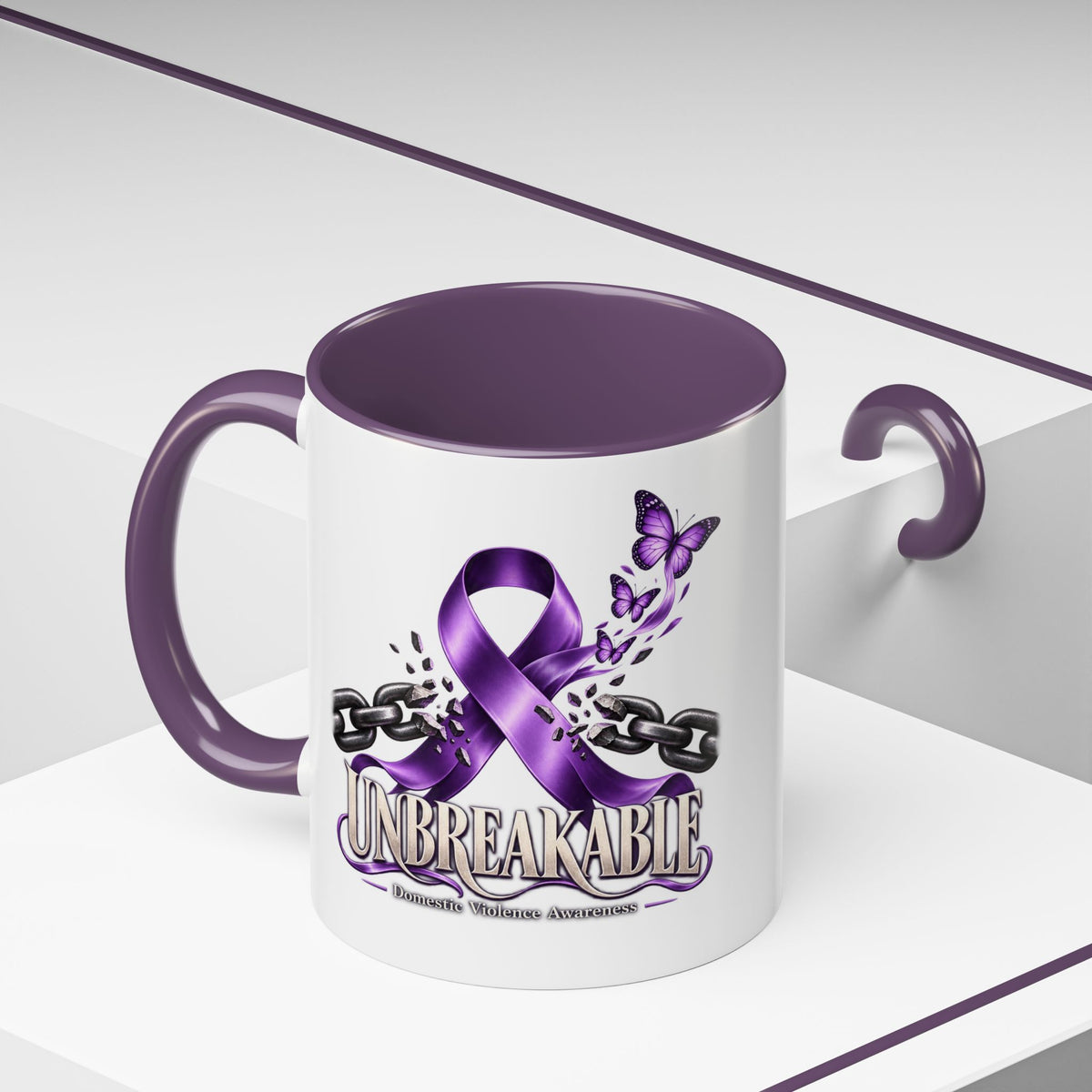 Unbreakable Purple Ribbon Coffee Mug —Domestic Violence Awareness Support Accent Mug