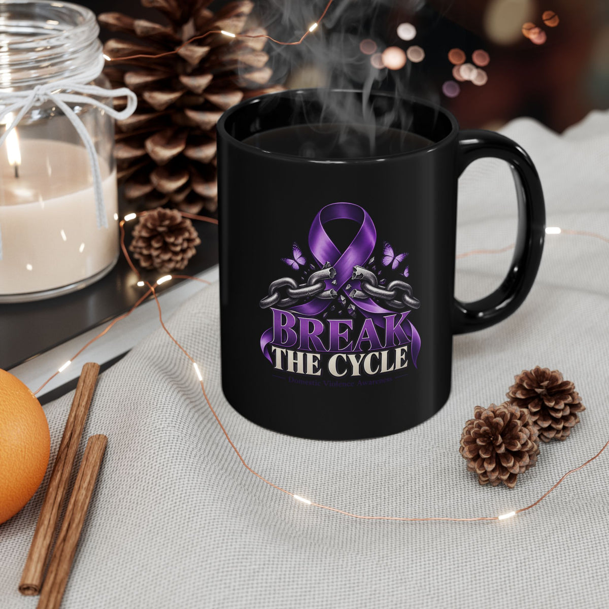 Break the Cycle Mug — Purple Domestic Violence Awareness Ribbon Coffee Cup (11oz & 15oz)