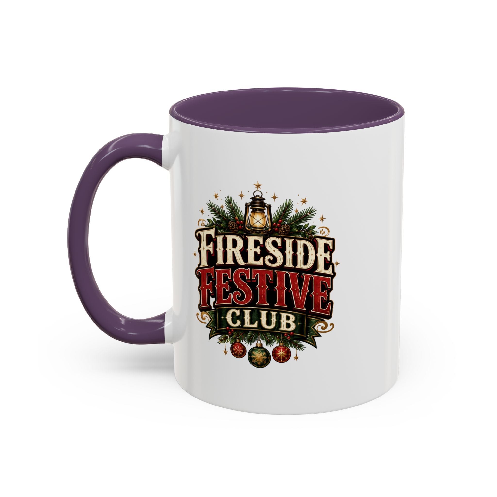 Fireside Festive Club Accent Coffee Mug — Holiday Christmas Hot Cocoa Gift