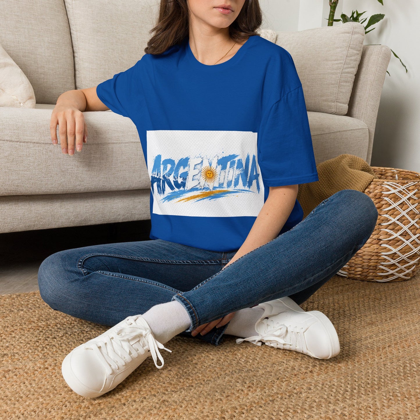 Argentina Graphic T-Shirt — Argentina Typography Tee with Sun & Flag Colors