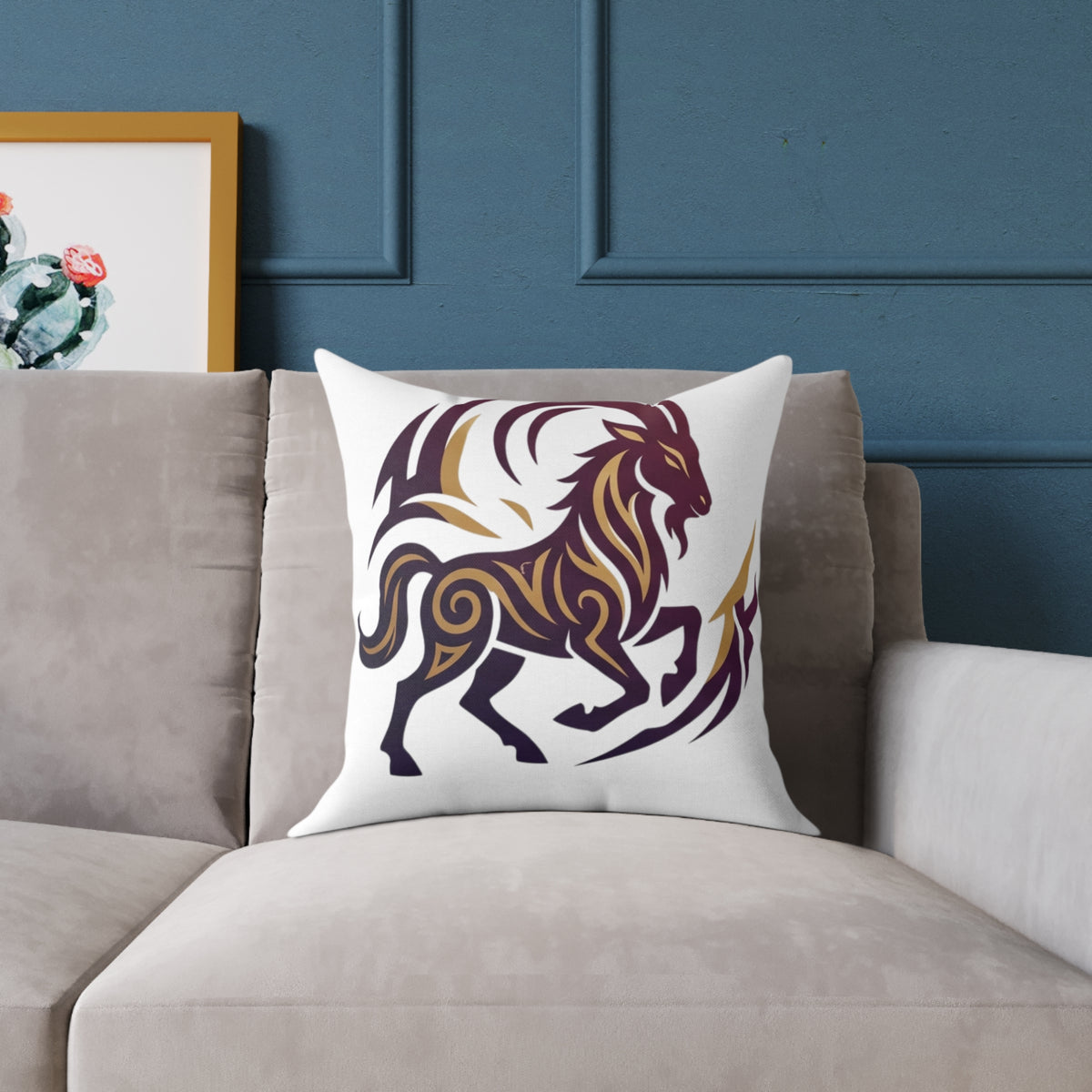 Capricorn Zodiac Tribal Lion Square Throw Pillow — Bold Abstract Mane Accent Cushion